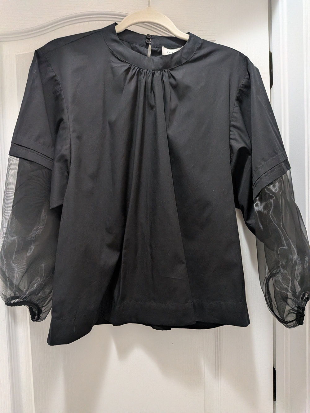 Topshop Black Sheer-Sleeve Cotton Blouse